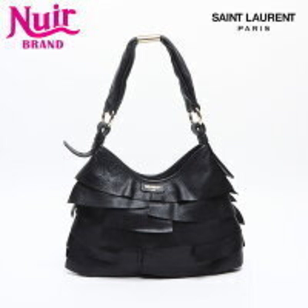 Yves Saint Laurent Frill Leather Handbag Black